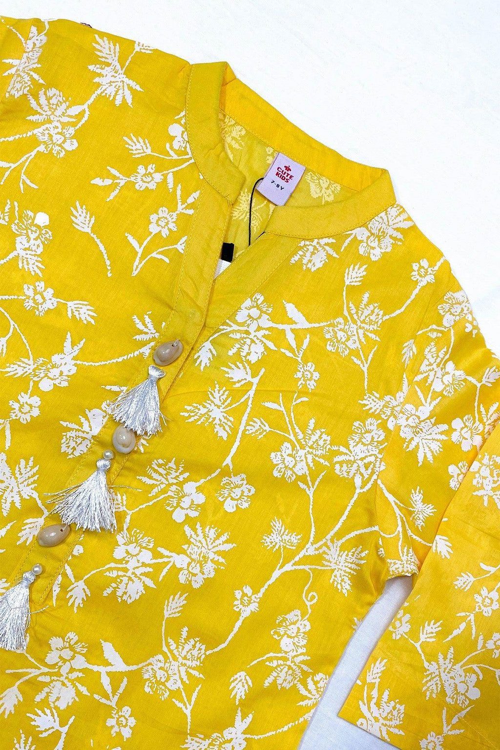 Girls Printed Kurti-Yellow - Cute Kids