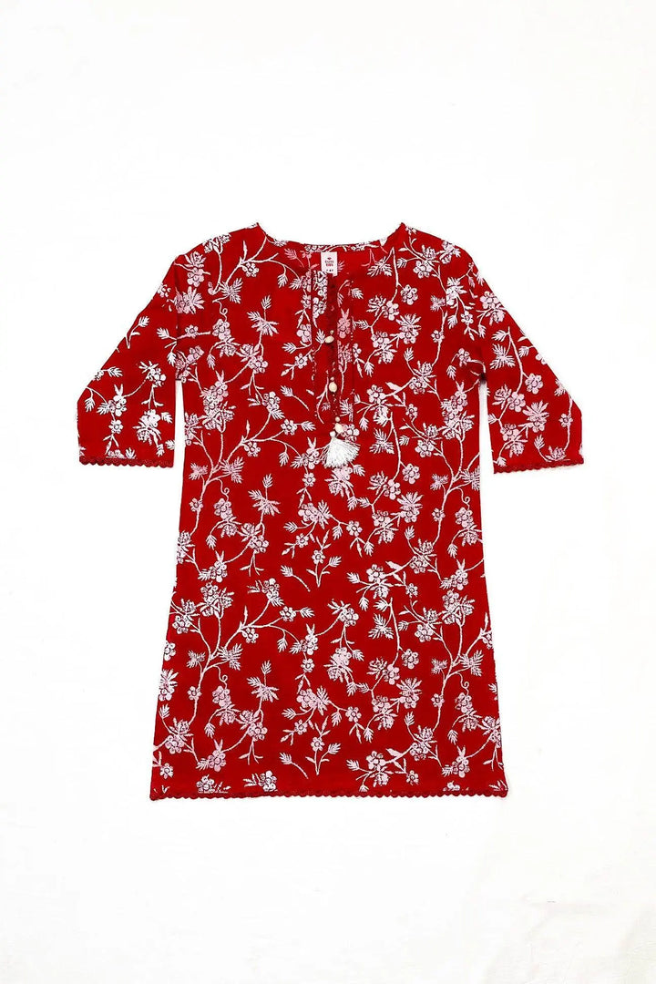 Girls Printed Kurti - Red - Cute Kids