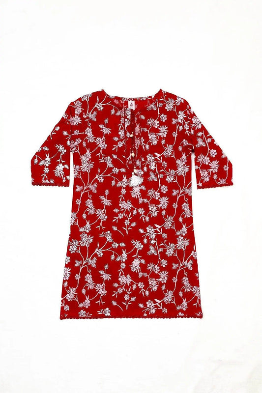 Girls Printed Kurti - Red - Cute Kids