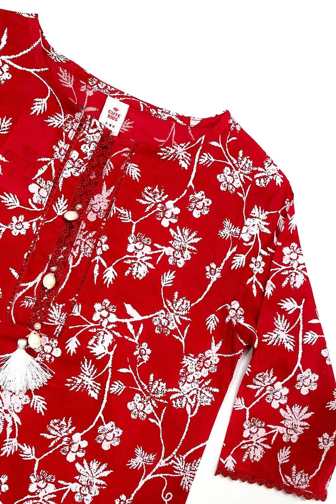 Girls Printed Kurti - Red - Cute Kids