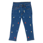 Girls Embroidery Denim Jeans - Mid Shade