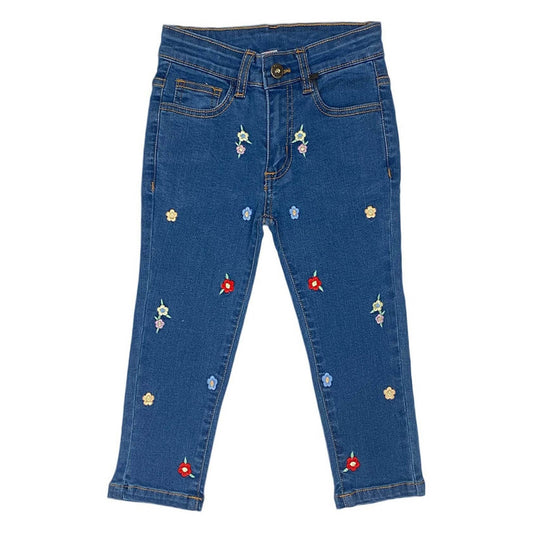 Girls Embroidery Denim Jeans - Mid Wash