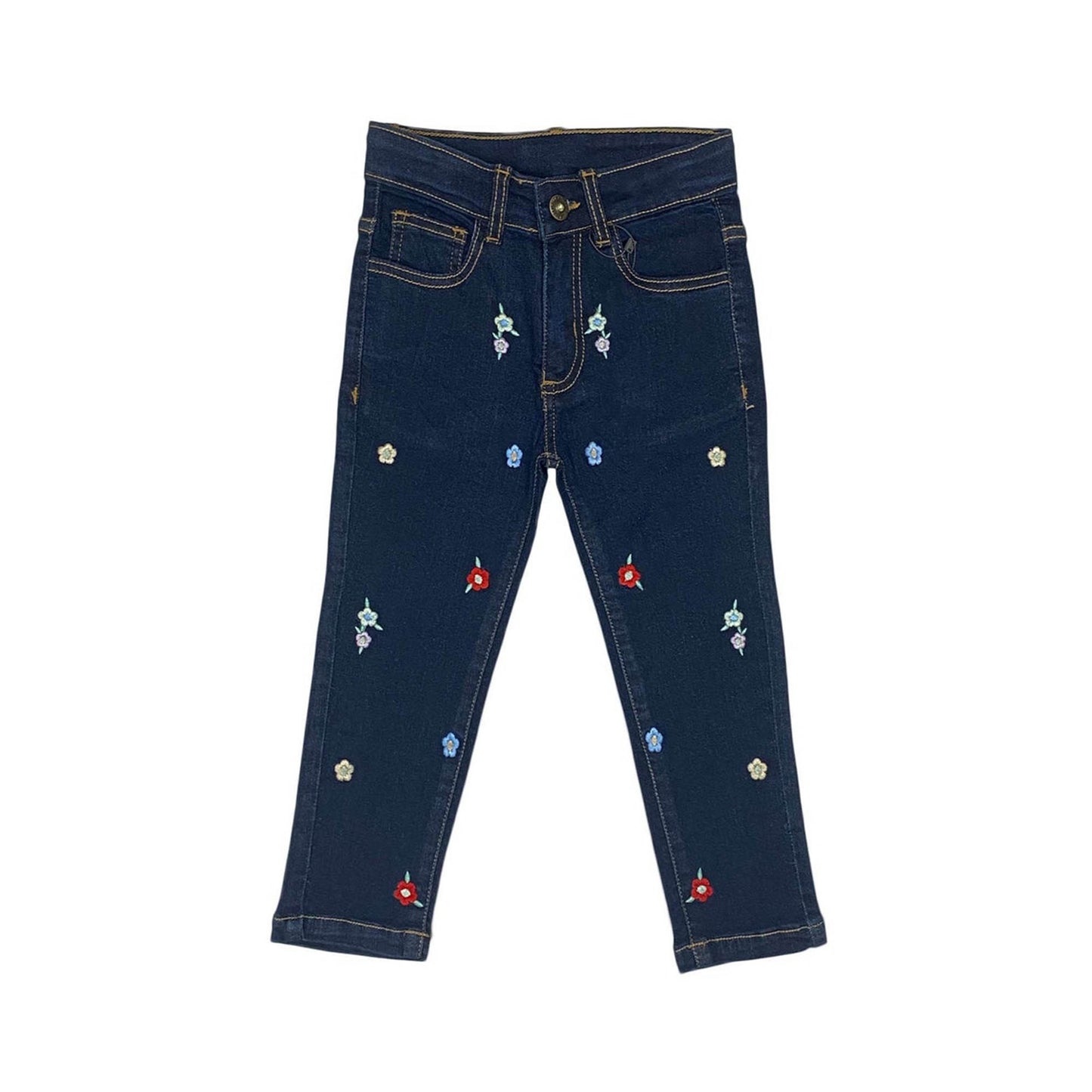 Girls Embroidery Denim Jeans - Dark Wash
