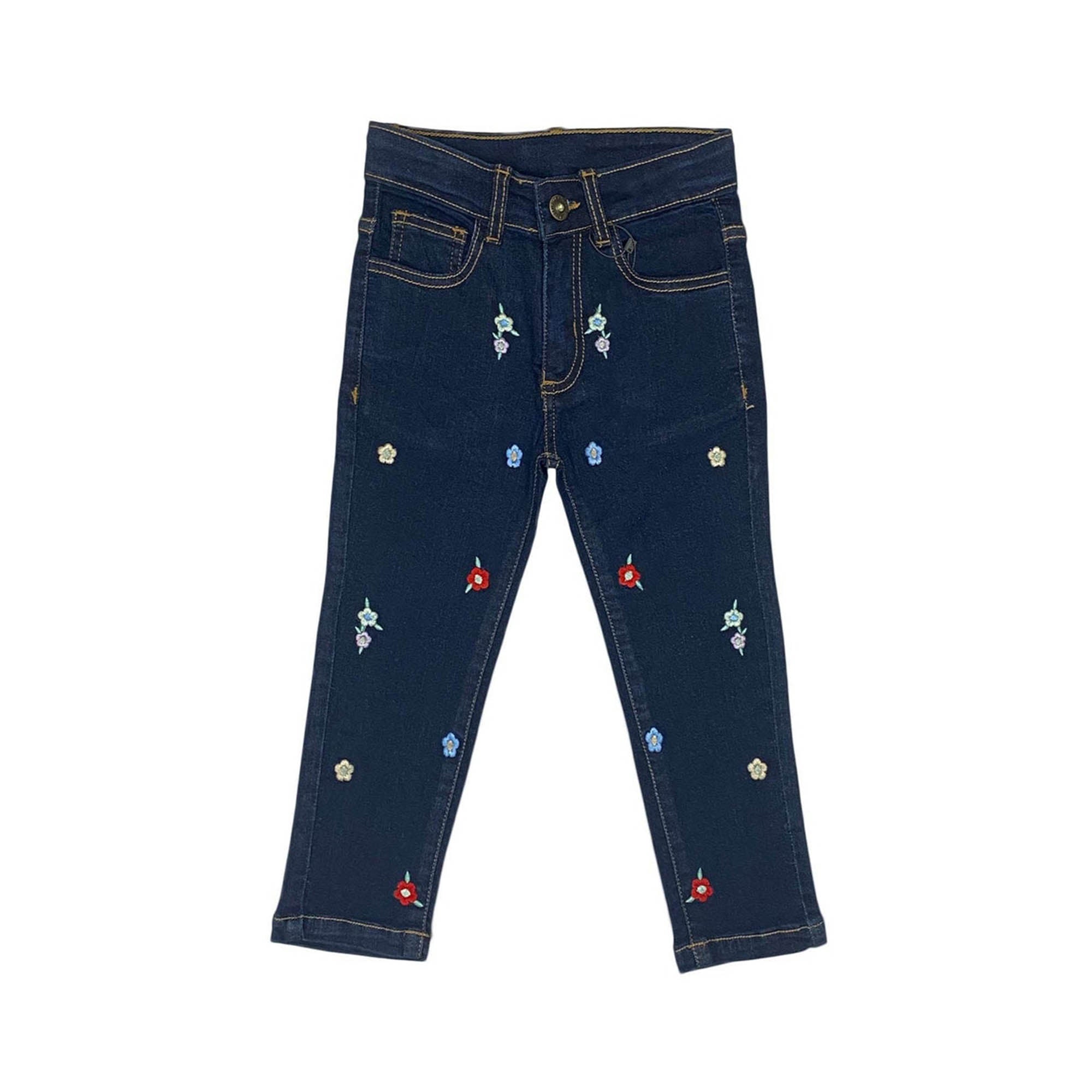 Girls Embroidery Denim Jeans - Dark Wash