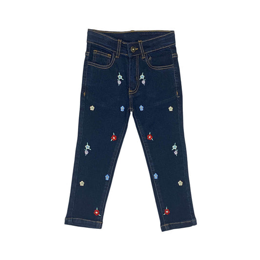 Girls Embroidery Denim Jeans - Dark Wash