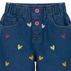 Girls Heart Embroidered Denim Pant - Mid Shade