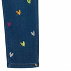 Girls Heart Embroidered Denim Pant - Mid Shade