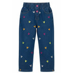 Girls Heart Embroidered Denim Pant - Mid Shade