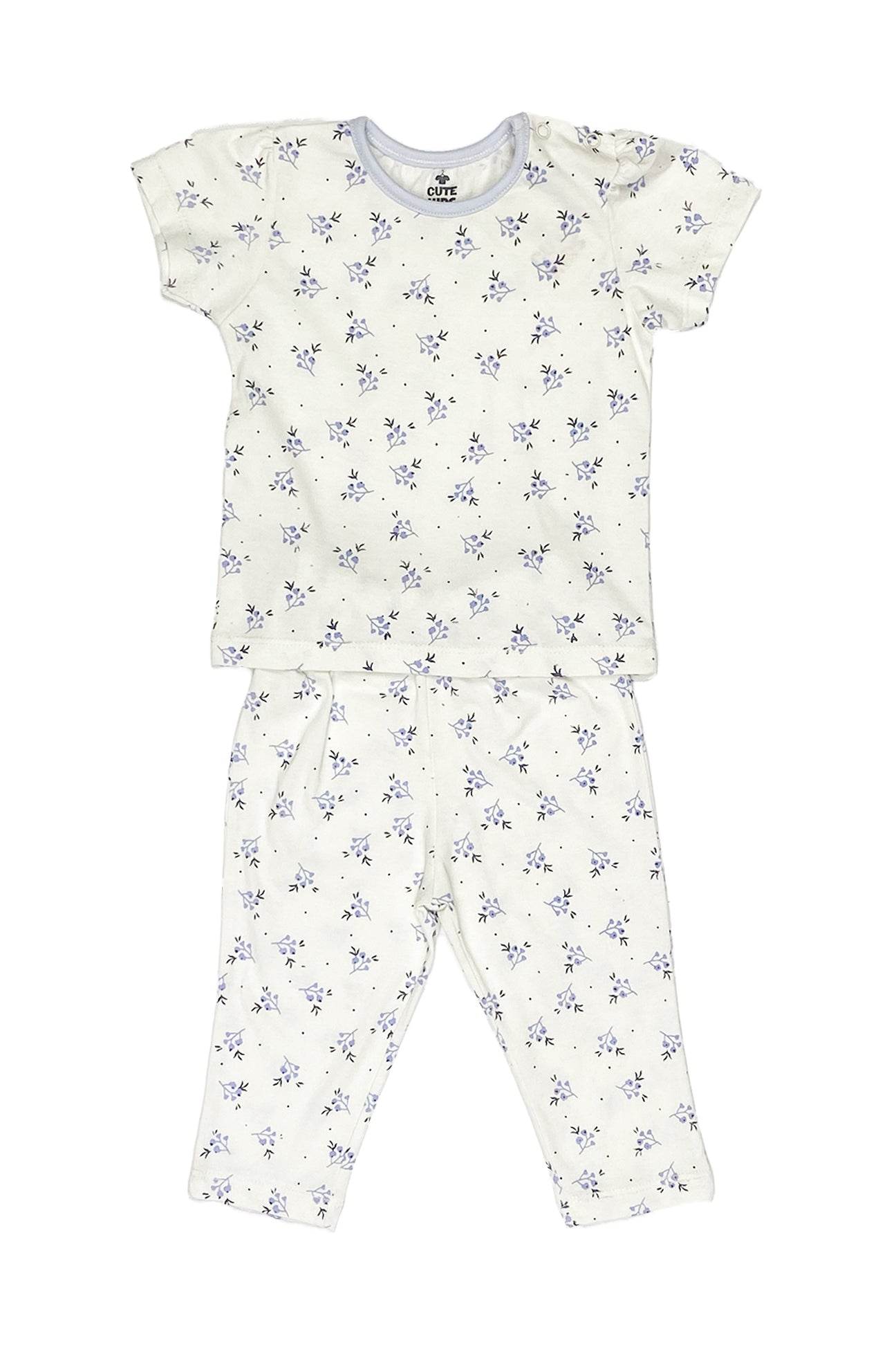 NewBorn cozy Blue Blossom night suit - Cute Kids