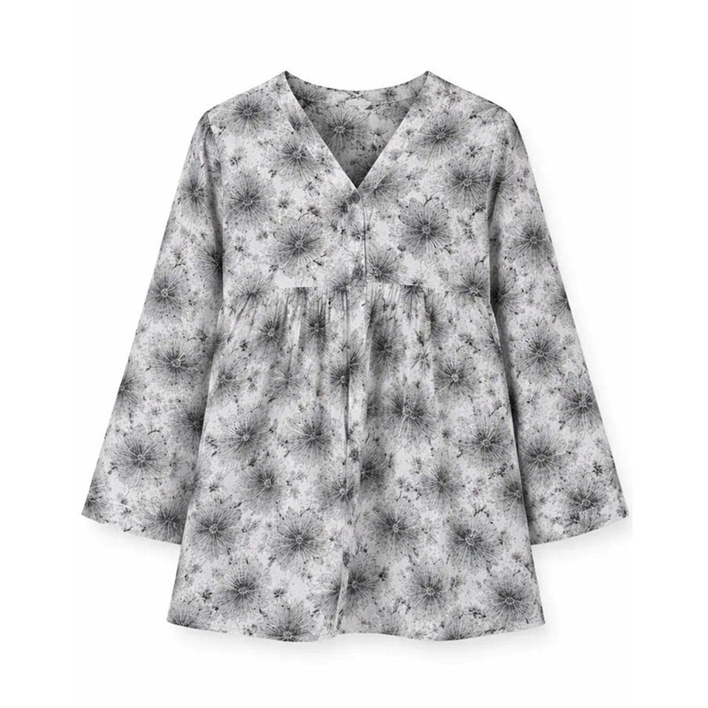 Girls Printed Frock Grey