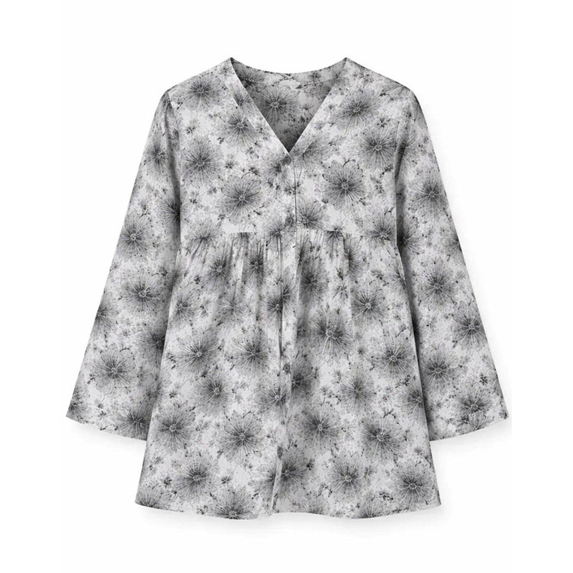 Girls Printed Frock Grey