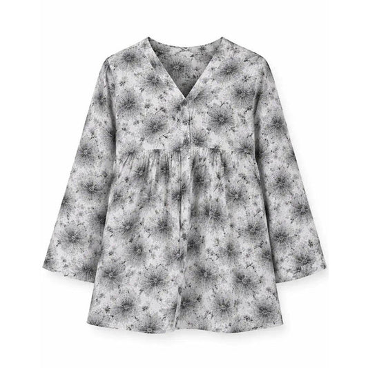 Girls Printed Frock Grey