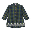 Girls Embroidered Check Top - Green Navy