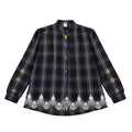 Girls Embroidered Check Top - Brown Navy