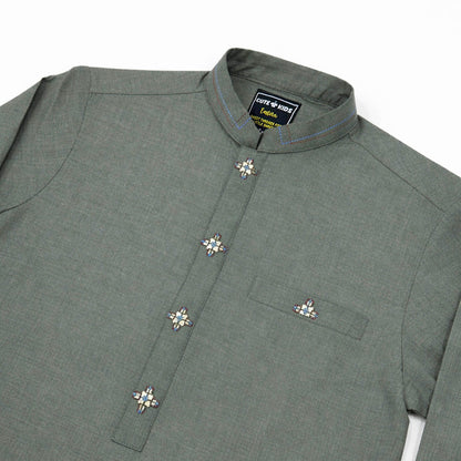 Boys Embroidered Shalwar Suits - Olive Green
