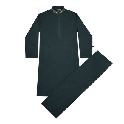 Boys Embroidered Shalwar Suits - Dark Green