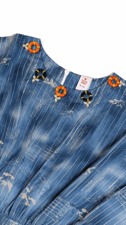Girls Printed Frock - Blue