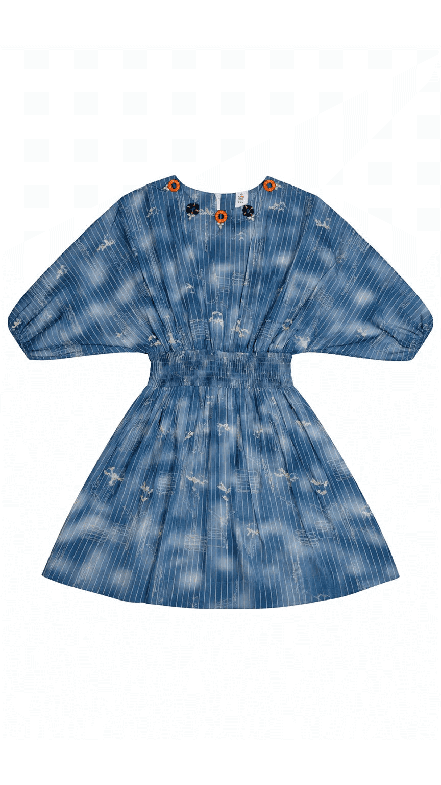 Girls Printed Frock - Blue