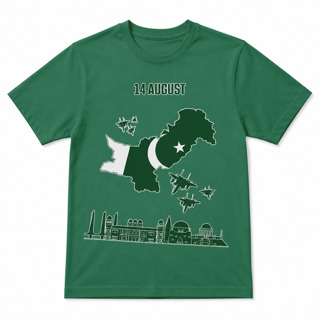 Unisex 14 August Pakistan Map T-Shirt – Green | Skyline Independence Day Edition