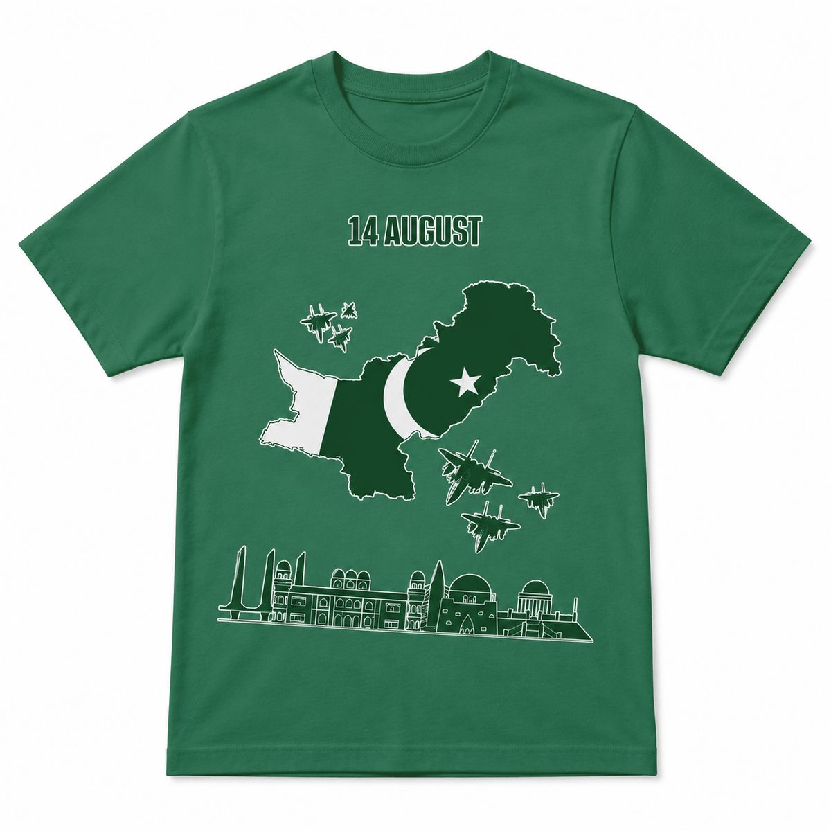 Unisex 14 August Pakistan Map T-Shirt – Green | Skyline Independence Day Edition