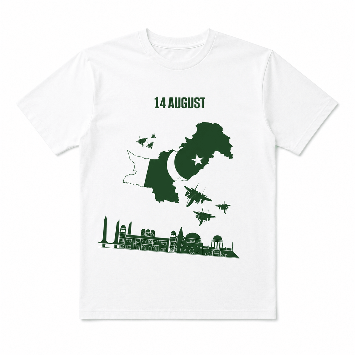 Unisex 14 August Map & Skyline T-Shirt – White | Independence Day Edition