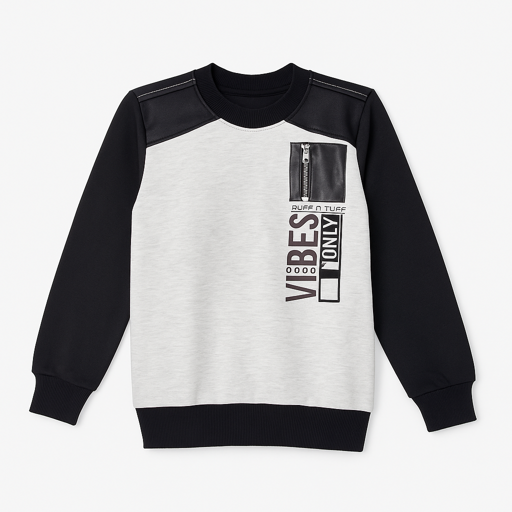 Boys “Good Vibes Only” Crewneck Sweatshirt – Black & Grey