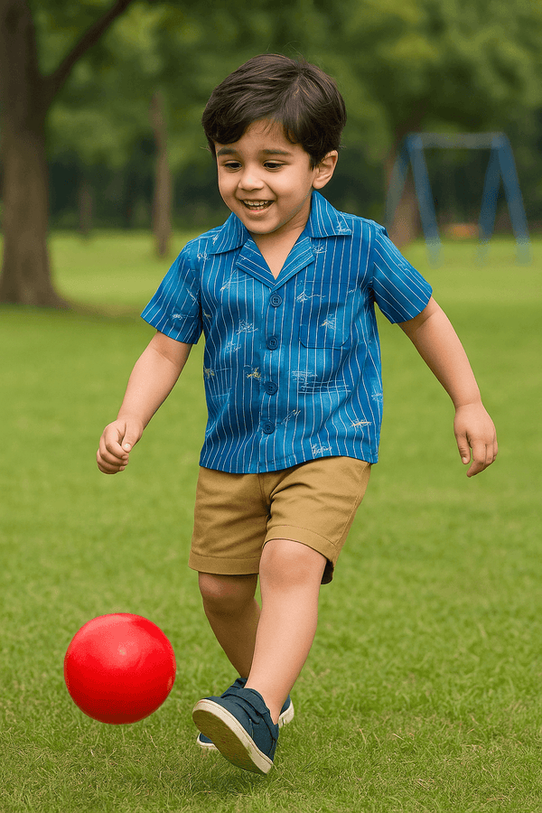 Boys 2 piece Suit - Cyen Blue & Beige - Cute Kids