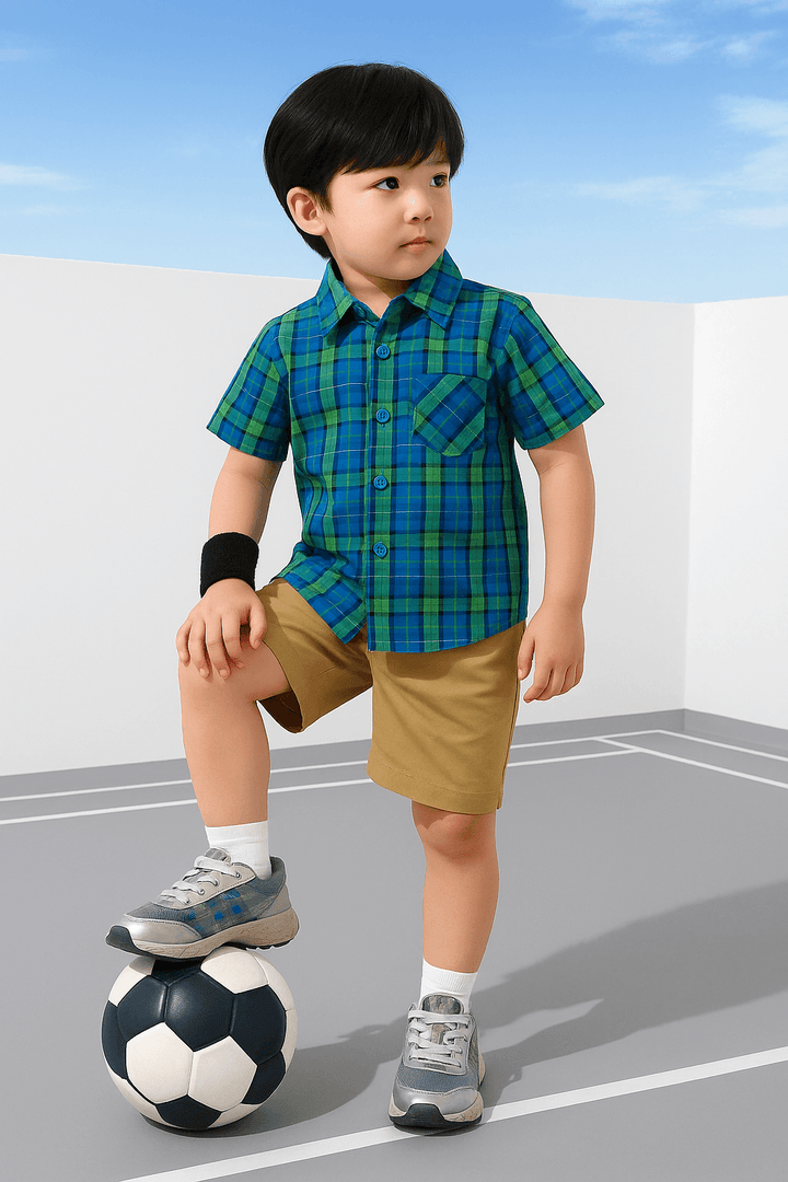 Boys 2 piece Suit - Check Green-Blue & Beige - Cute Kids