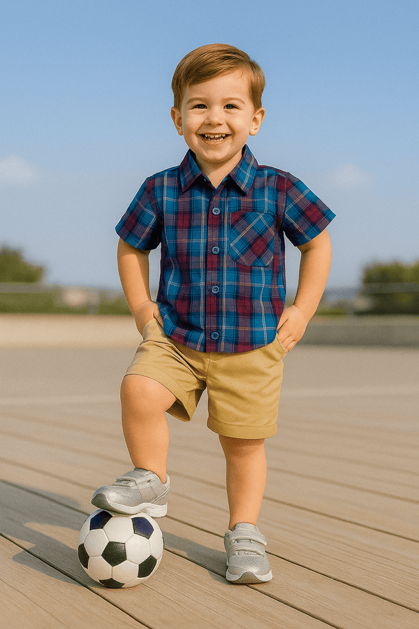 Boys 2 piece Suit - Check Red-Blue & Beige - Cute Kids