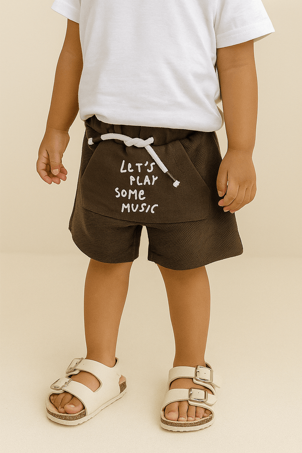 Boys Short Let's Play Some Music - Brown - Cute Kids