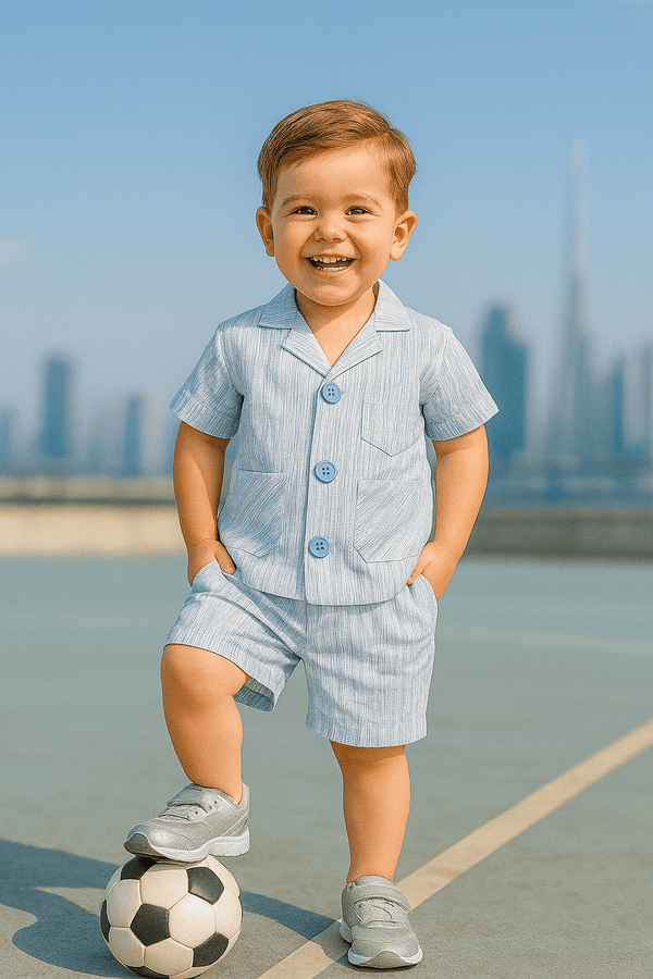 Boys 3 piece suit - Light blue stripe - Cute Kids