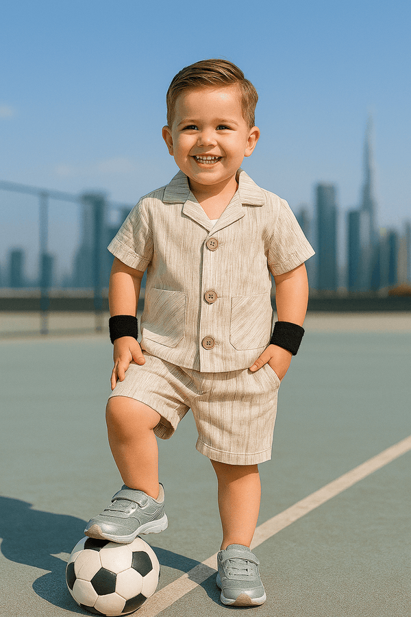 Boys 3-piece Suit - Light brown stripe - Cute Kids