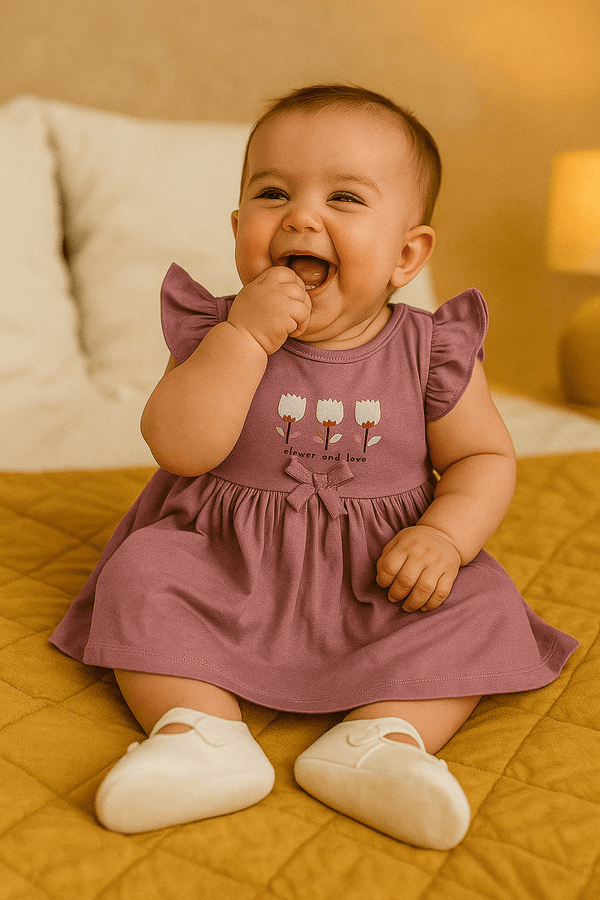 Newborn 3-Flower Printed Frock - Purple - Cute Kids
