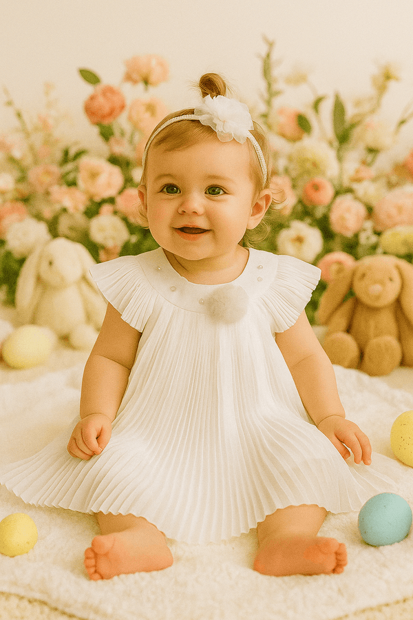 Newborn Bow Frock - White - Cute Kids
