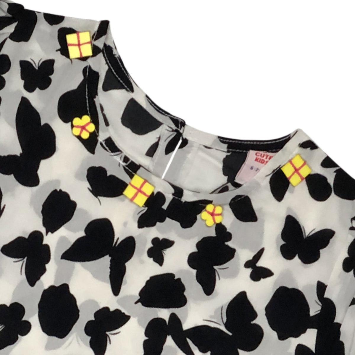 Girls Butterfly Printed Frock - Black & White