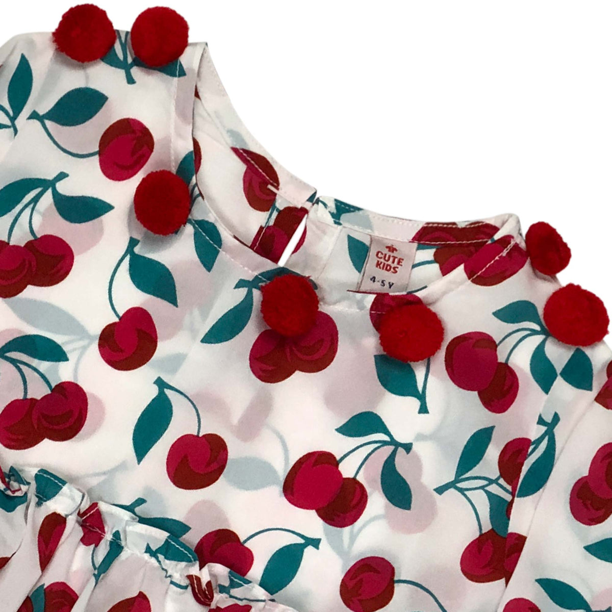 Girls Cherry Printed Frock - Red & White