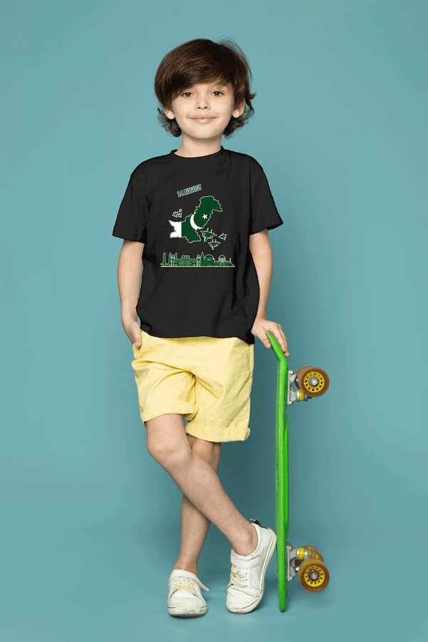 Unisex 14 August Pakistan Map T-Shirt – Black | Independence Day Edition - Cute Kids