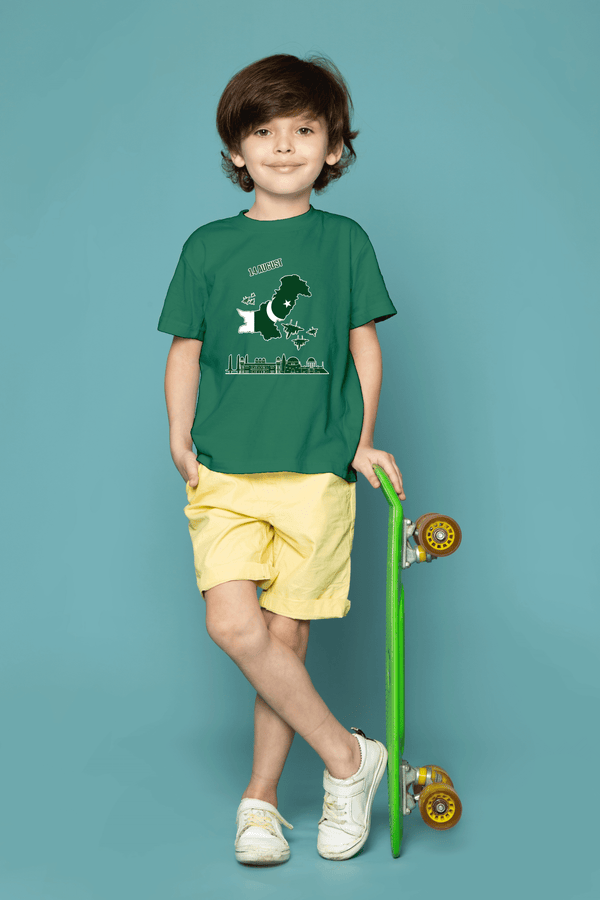 Unisex 14 August Pakistan Map T-Shirt – Green | Skyline Independence Day Edition - Cute Kids
