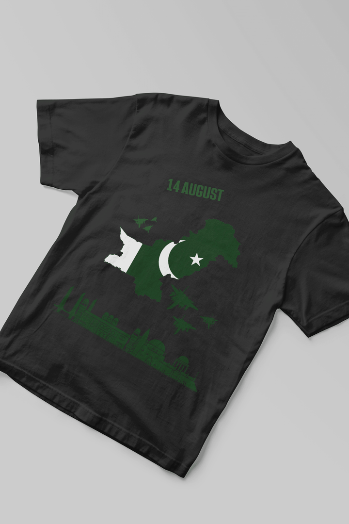 Unisex 14 August Pakistan Map T-Shirt – Black | Independence Day Edition - Cute Kids