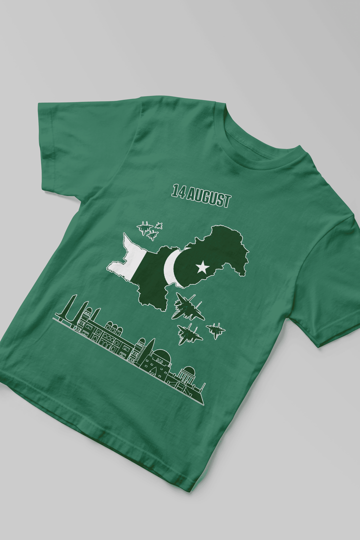 Unisex 14 August Pakistan Map T-Shirt – Green | Skyline Independence Day Edition - Cute Kids