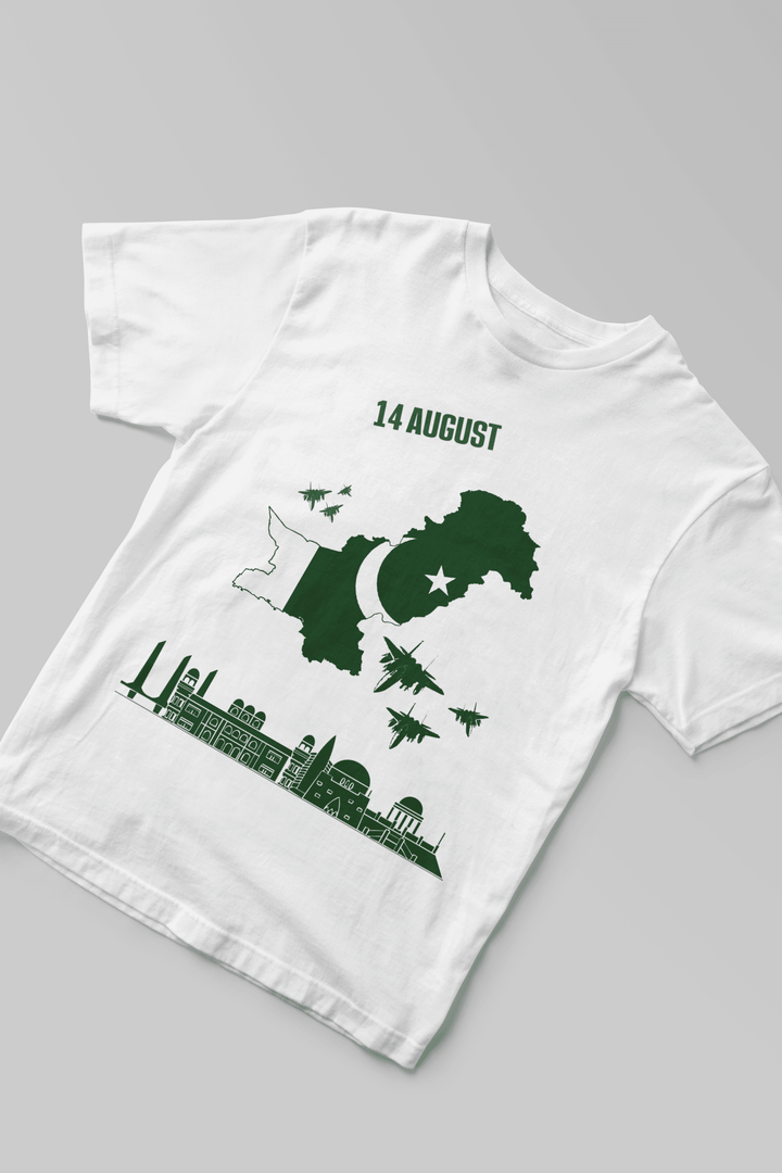 Unisex 14 August Map & Skyline T-Shirt – White | Independence Day Edition - Cute Kids