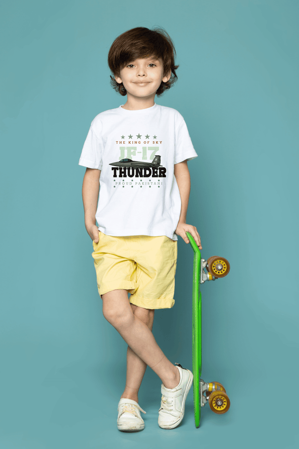 Unisex JF-17 Thunder T-Shirt – White | King of Sky Independence Day Edition - Cute Kids