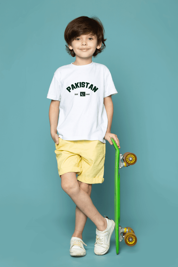 Unisex Pakistan EST. 1947 T-Shirt – White | Independence Day Edition - Cute Kids