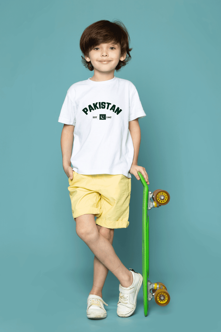 Unisex Pakistan EST. 1947 T-Shirt – White | Independence Day Edition - Cute Kids