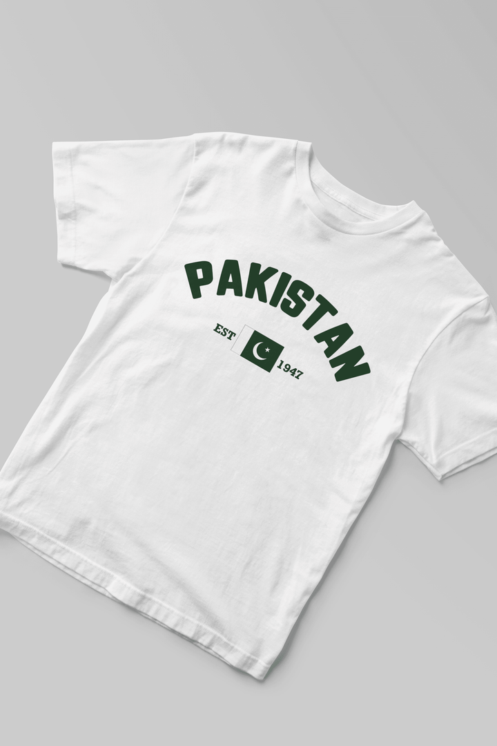Unisex Pakistan EST. 1947 T-Shirt – White | Independence Day Edition - Cute Kids