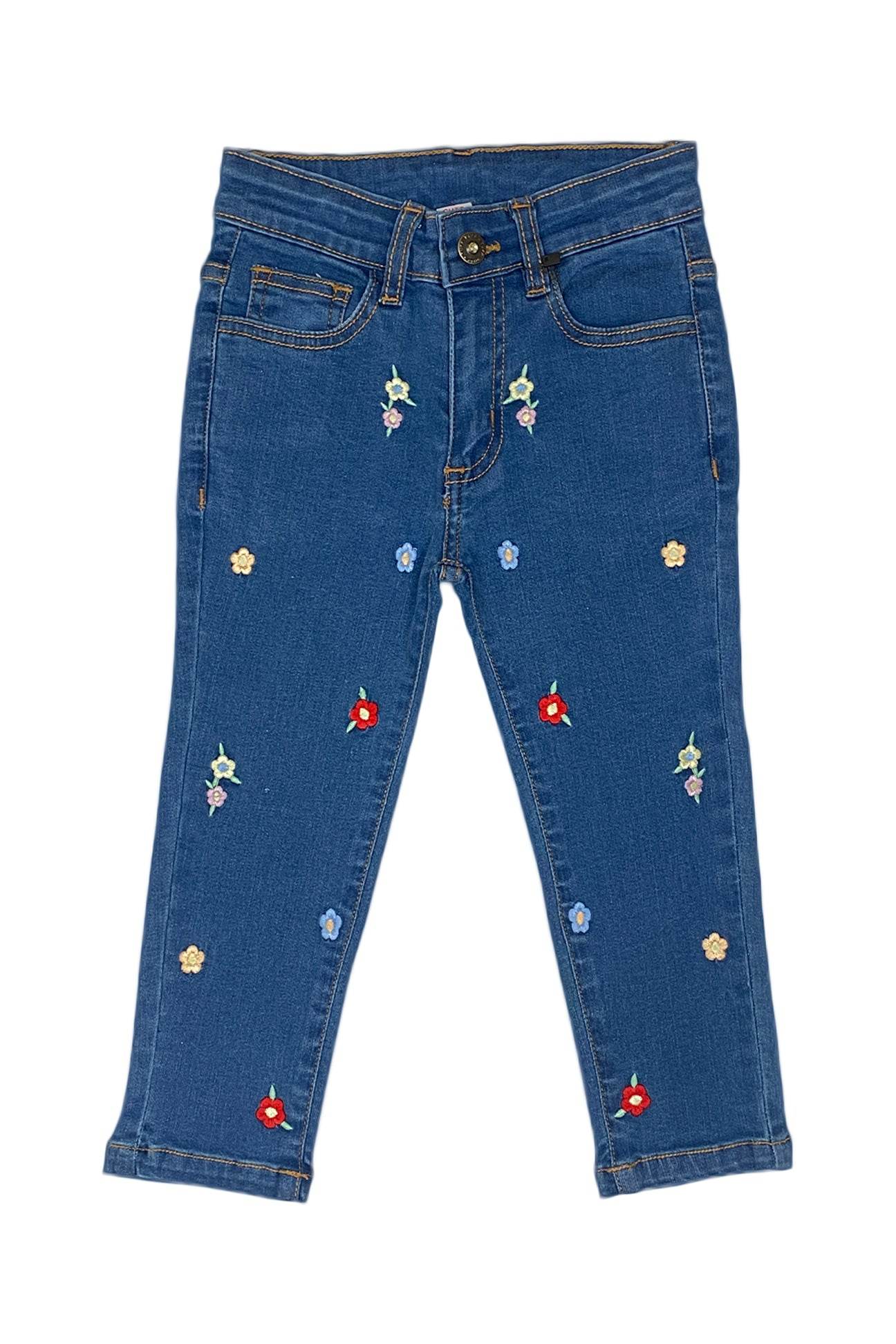 Girls Embroidery Denim Jeans - Mid Wash - Cute Kids