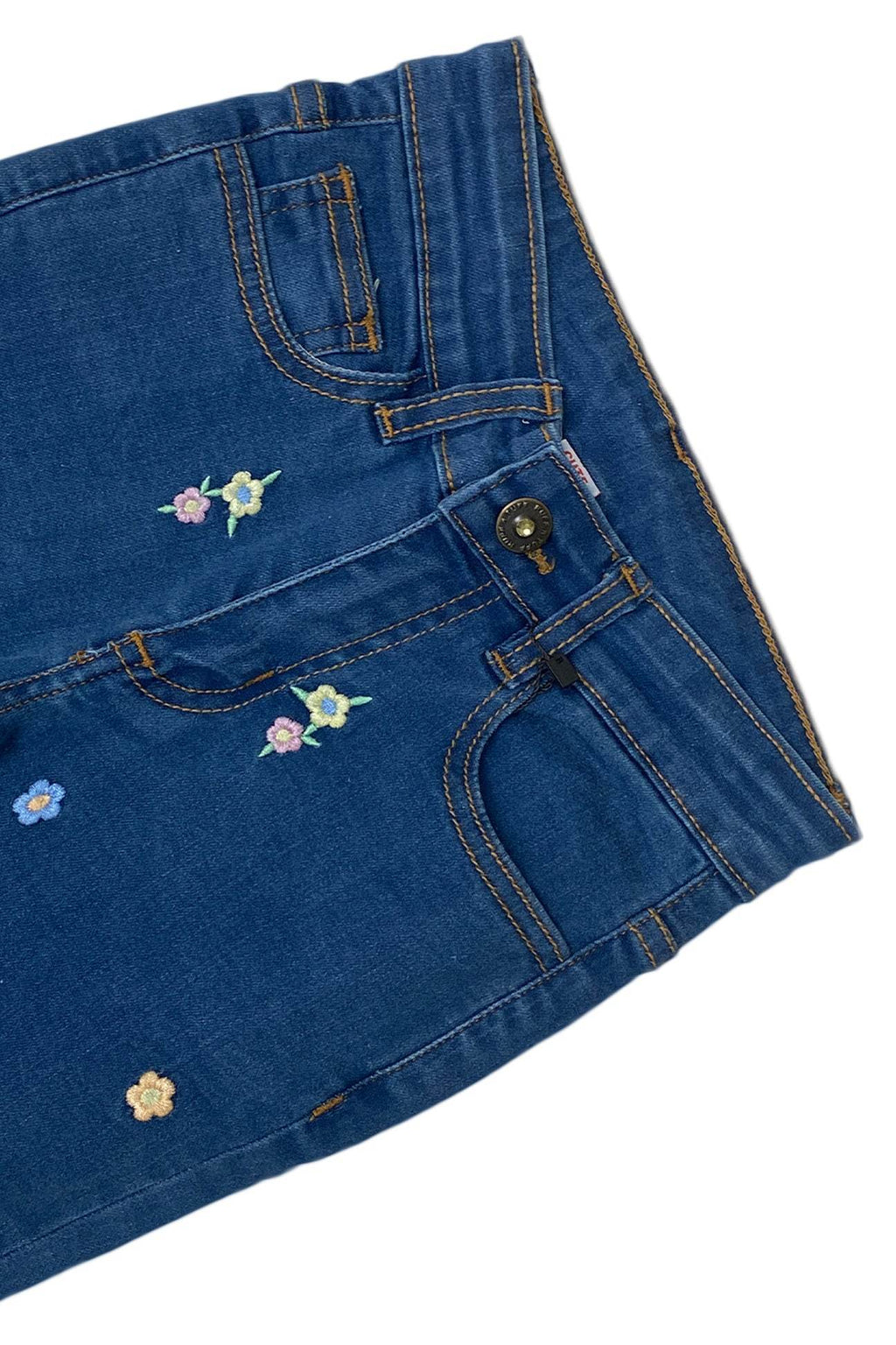 Girls Embroidery Denim Jeans - Mid Wash - Cute Kids