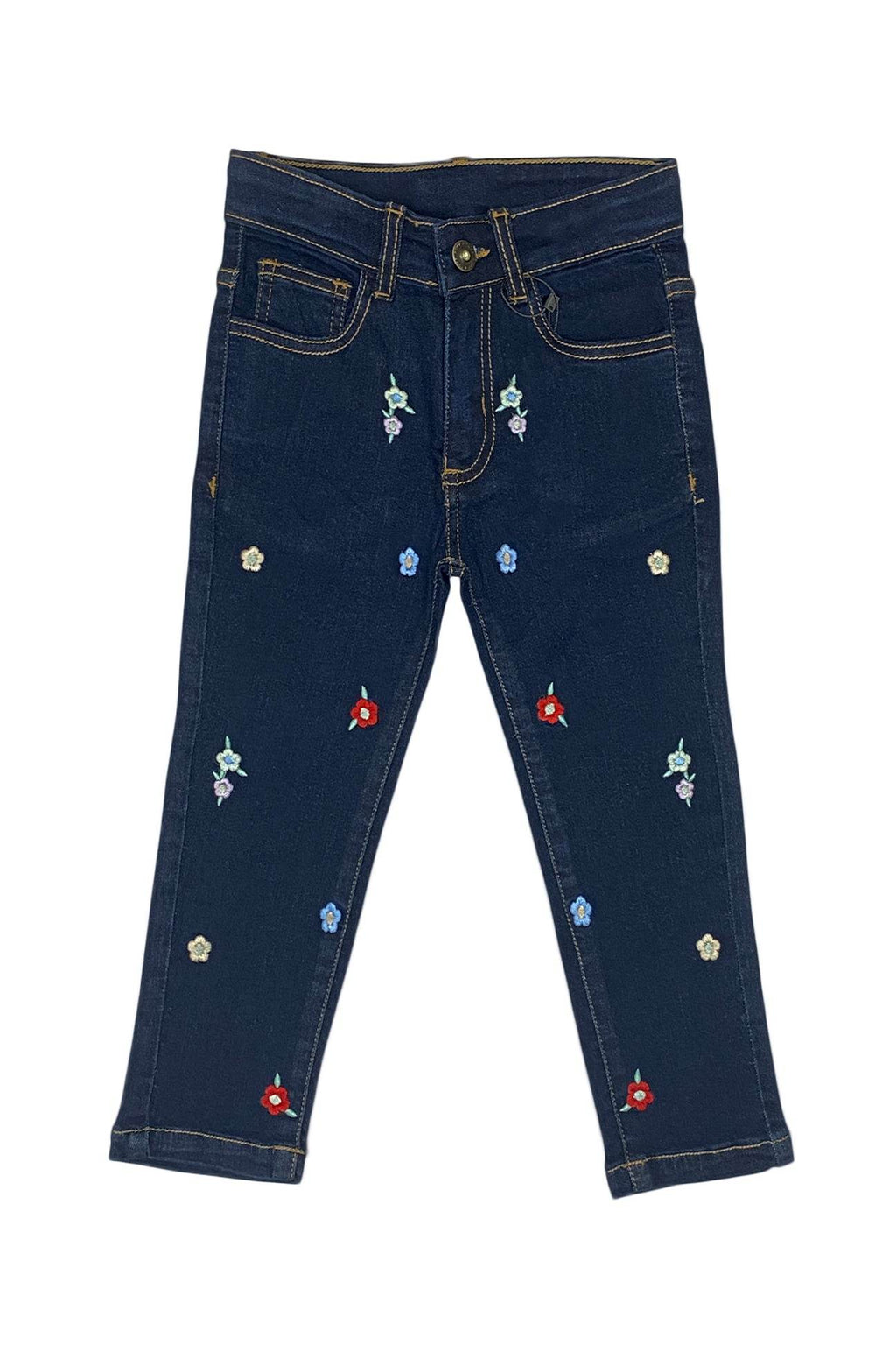 Girls Embroidery Denim Jeans - Dark Wash - Cute Kids