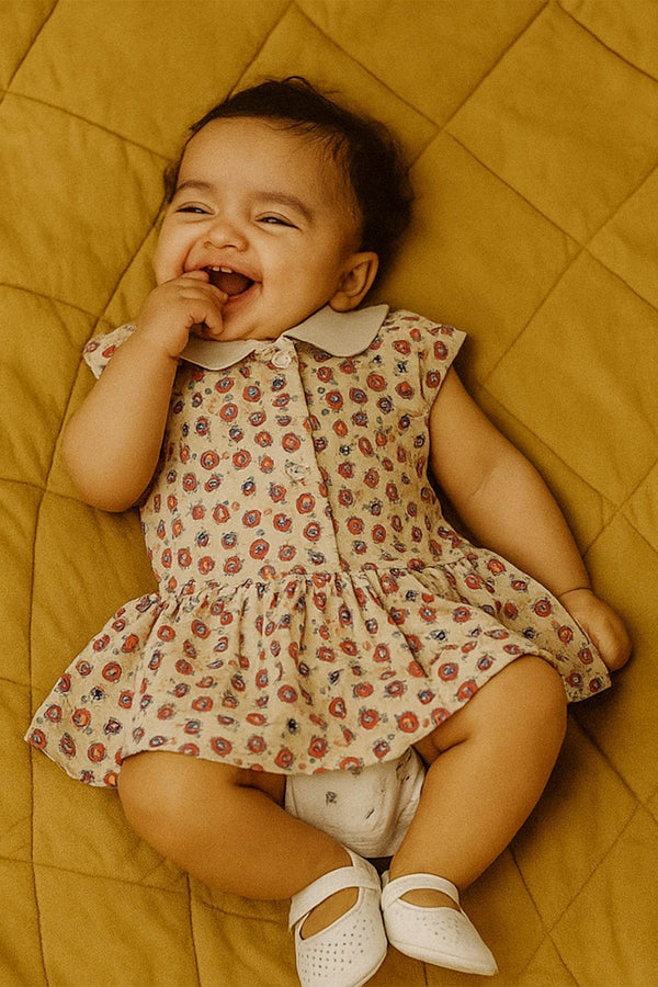 Newborn Flower Printed Frock - White Rose - Cute Kids