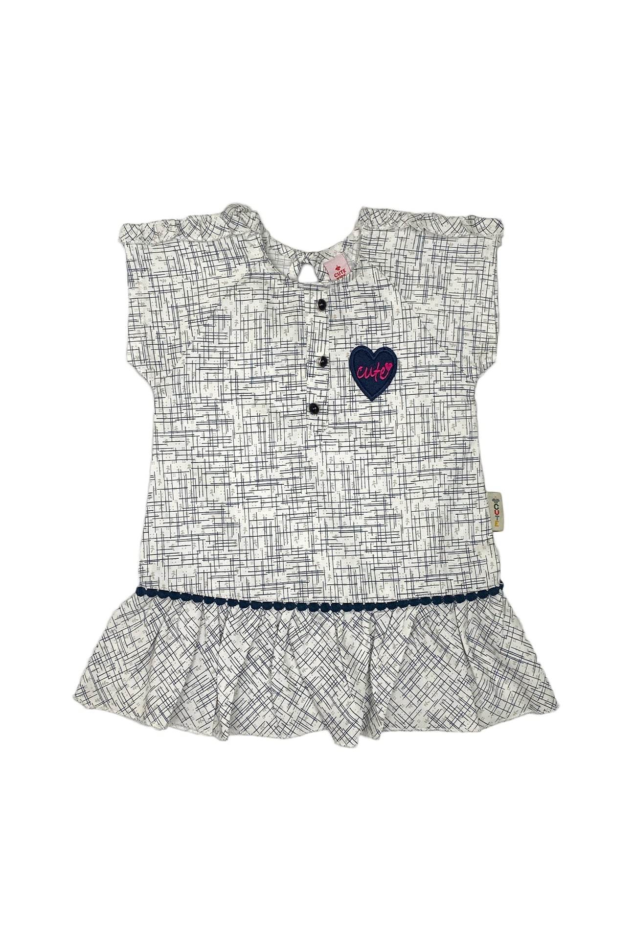 Girls Printed Cotton Frock – Off White - Cute Kids